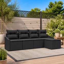 5-Piece Modular Outdoor Sofa Set - Black Poly Rattan
