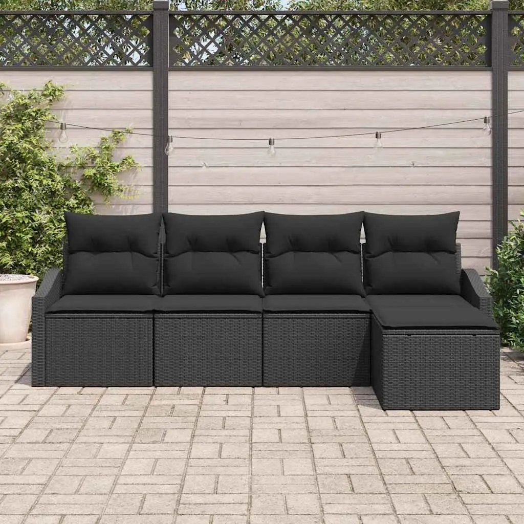 Outdoor Sofa Set 5 Pieces Black Poly Rattan Garden Patio Furniture with Storage