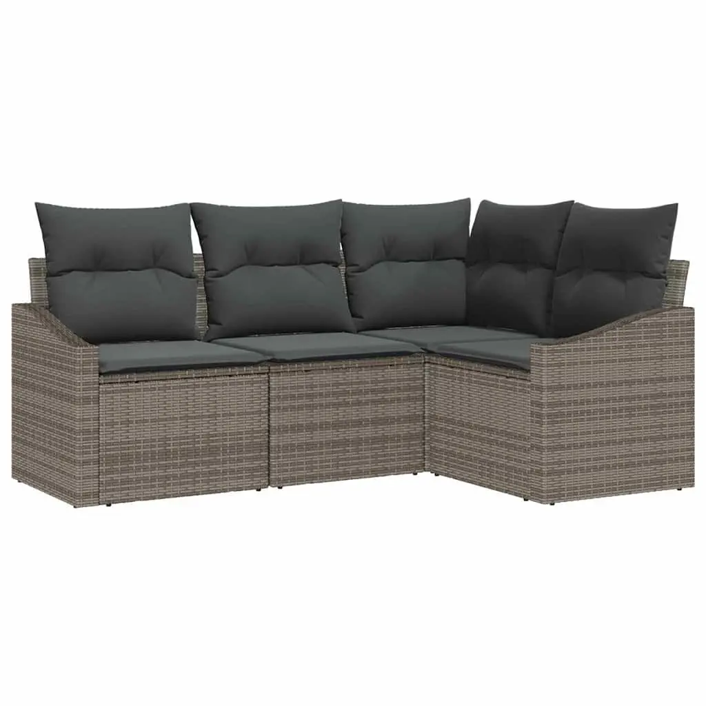 Outdoor Sofa Set 4 Piece Grey Poly Rattan Patio Lounge Seating