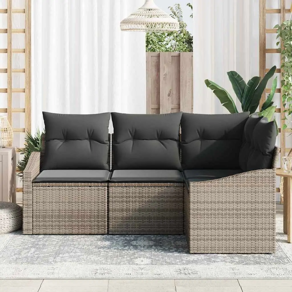 Outdoor Sofa Set 4 Piece Grey Poly Rattan Patio Lounge Seating