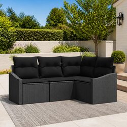 Specifications of 4-Piece Black Poly Rattan Sofa Set