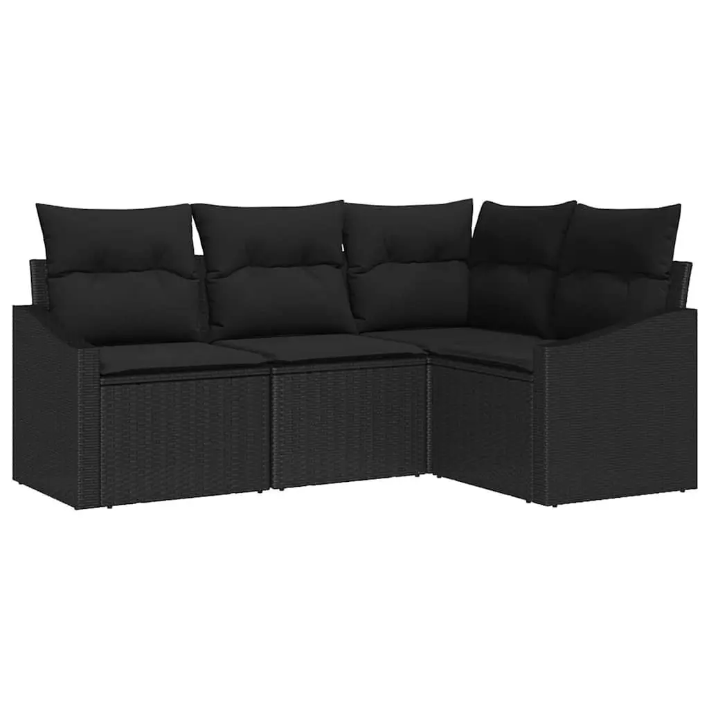 4 Piece Black Poly Rattan Sofa Set for Outdoor Patio Garden Seating