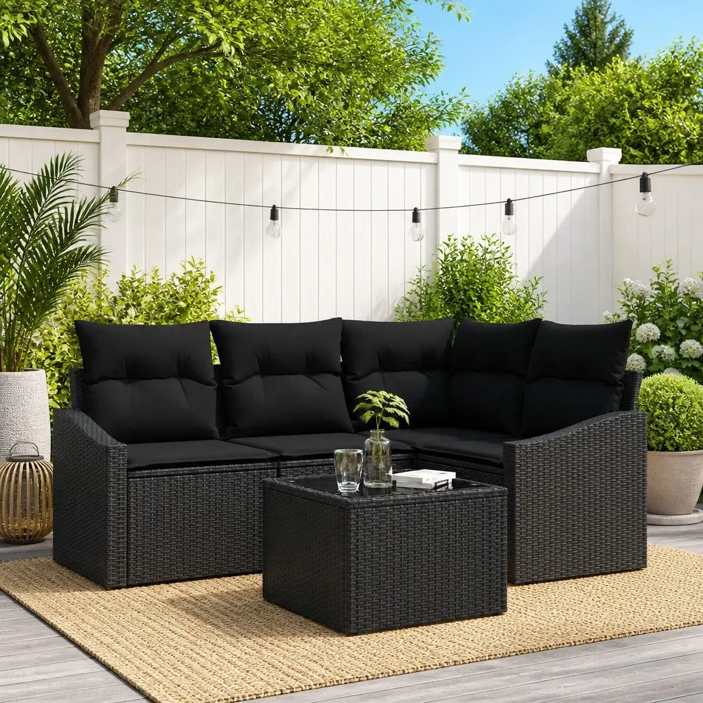 5-Piece Outdoor Sofa Set with Black Poly Rattan