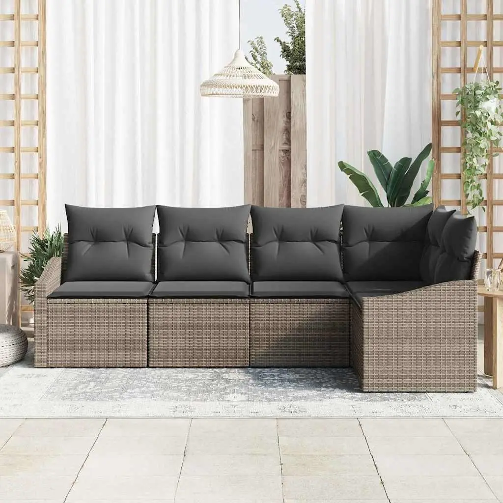 Outdoor Garden Sofa Set 5 Piece Grey Poly Rattan Furniture Seating Lounge
