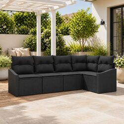 5-Piece Black Outdoor Sofa Set with Cushions