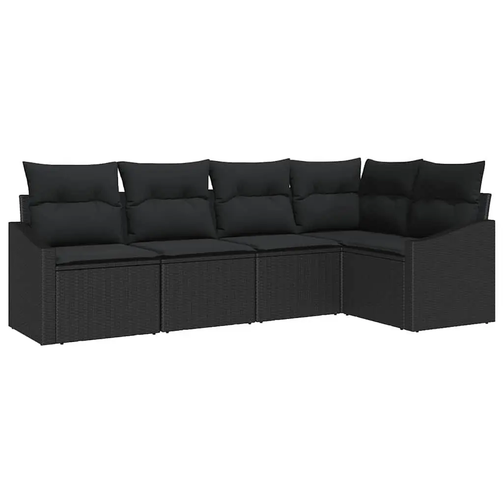 5-Piece Black Outdoor Sofa Set with Cushions