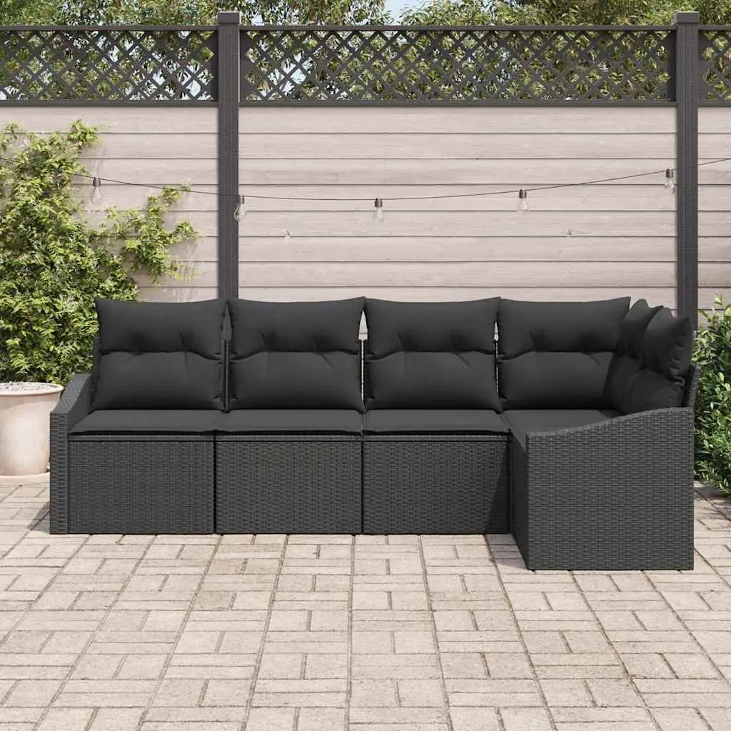 5-Piece Black Outdoor Sofa Set with Cushions