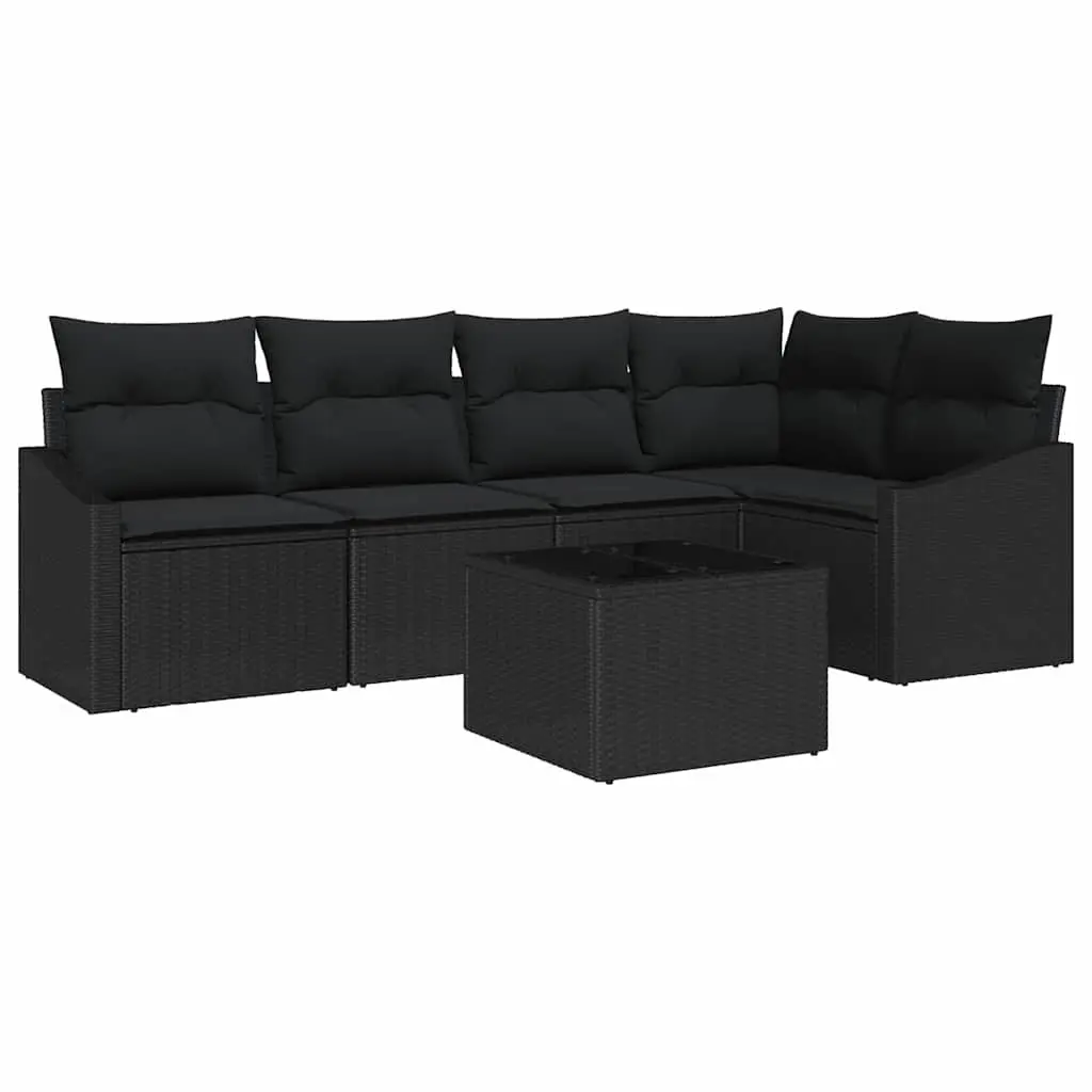 Outdoor Garden Sofa Set 6 Pieces Black Poly Rattan Seating