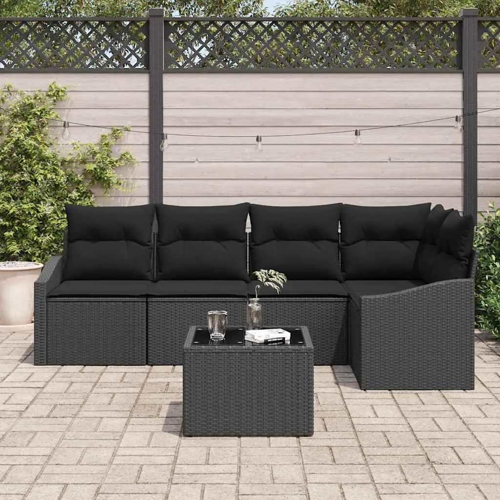 Outdoor Garden Sofa Set 6 Pieces Black Poly Rattan Seating
