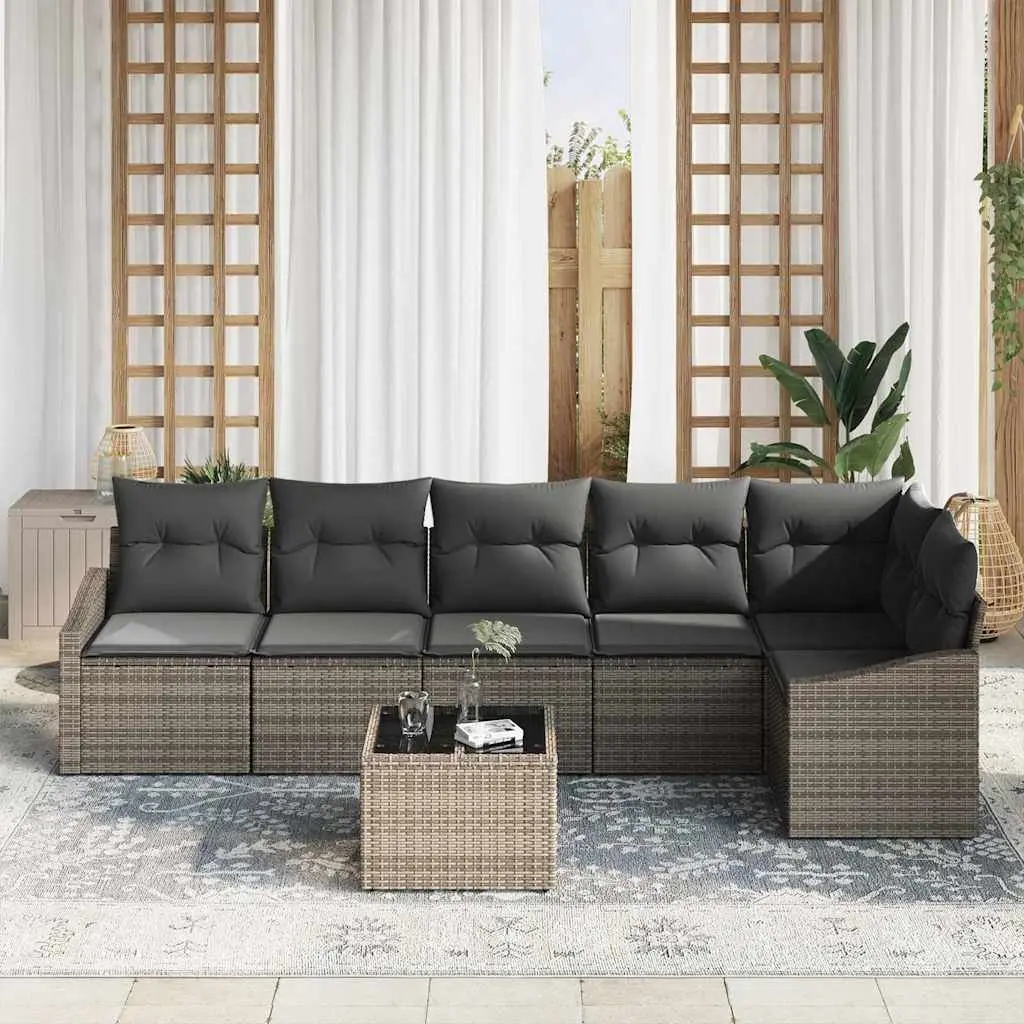 Outdoor Garden Sofa Set 7 Piece Light Grey Poly Rattan Patio Seating Suite