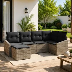 Outdoor Sofa Set 6 Seater Modular Garden Furniture Grey with Storage Benches