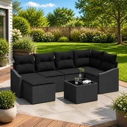 Outdoor Sofa Set 7 Pieces Modular Garden Seating with Storage Benches Black