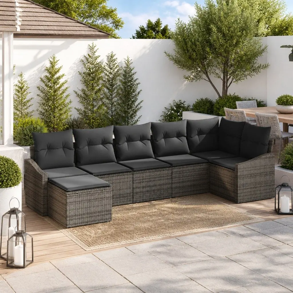 Garden Sofa Set Outdoor Furniture 7 Piece Modular Seating Grey Poly Rattan Steel
