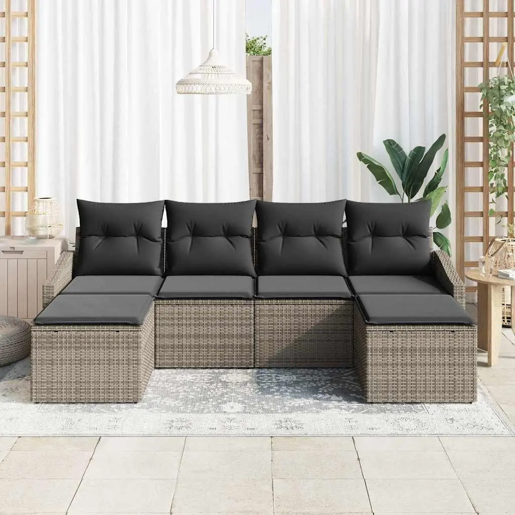 Garden Dining Set Outdoor 6 Piece Grey Poly Rattan Table Chairs