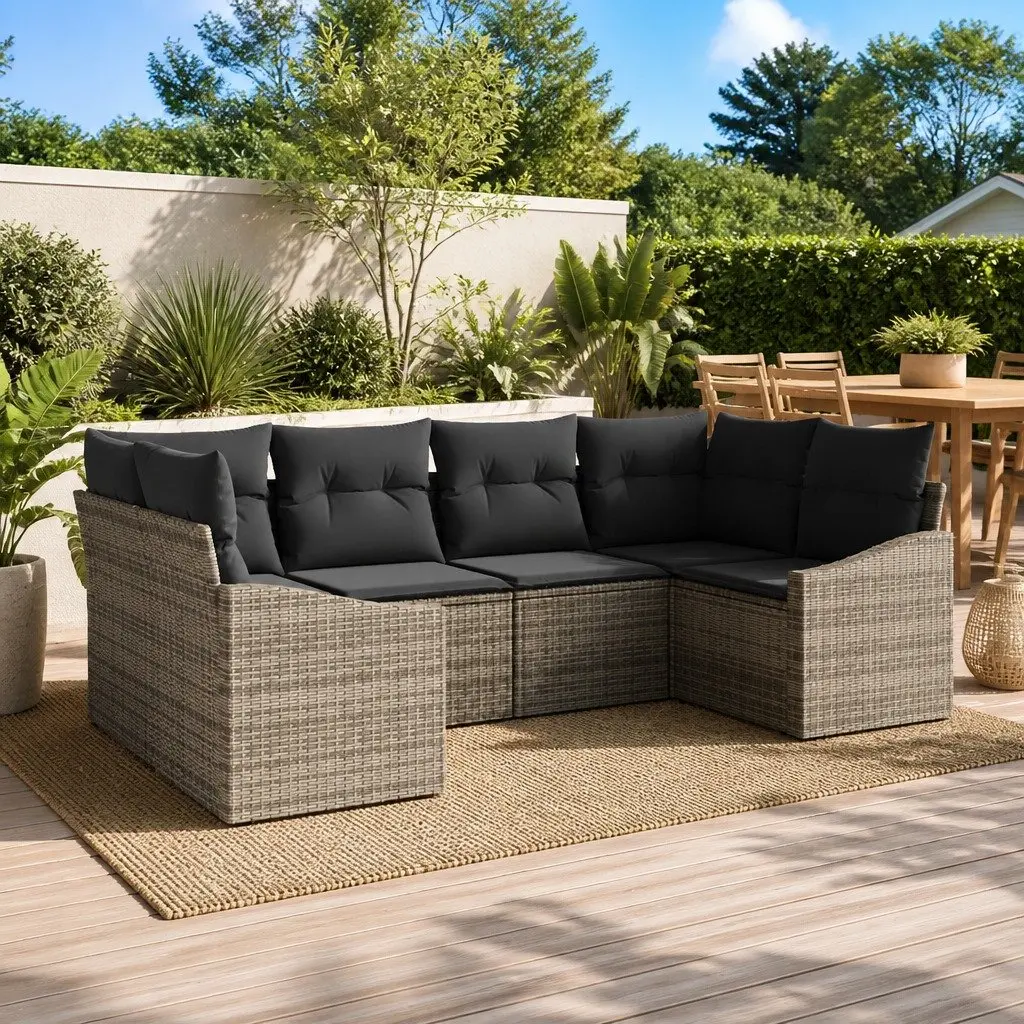 Outdoor Garden Sofa Set 6 Piece Modular Seating Grey Poly Rattan Corner Lounge
