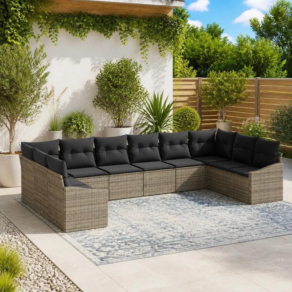 Modular Outdoor Sofa Set 10 Piece Grey Poly Rattan Furniture for Garden Patio and Terrace
