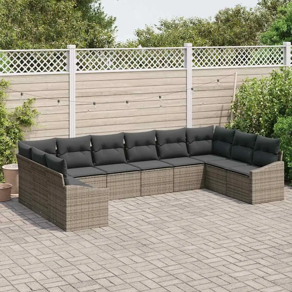 Modular Outdoor Sofa Set 10 Piece Grey Poly Rattan Furniture for Garden Patio and Terrace