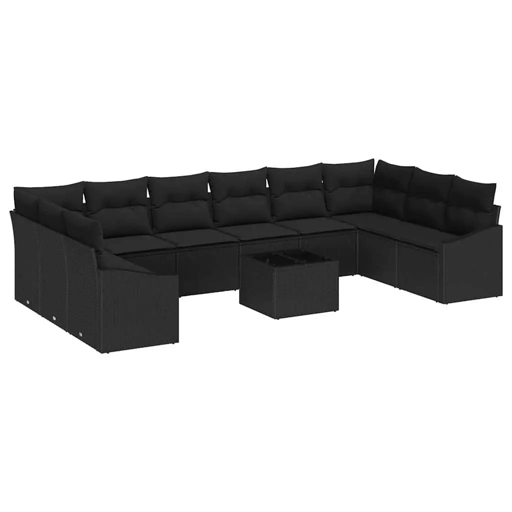 Modular Garden Sofa Set with Storage Black Poly Rattan Outdoor Patio Furniture