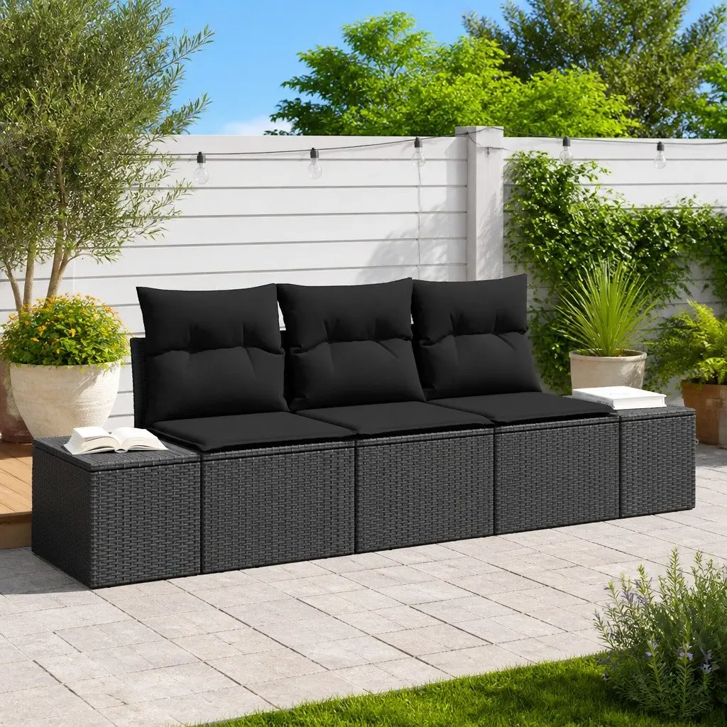Modular Garden Sofa Set for Outdoor Living 3 Piece Black Poly Rattan with Storage