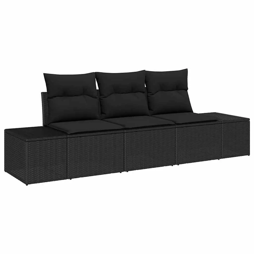 Modular Garden Sofa Set for Outdoor Living 3 Piece Black Poly Rattan with Storage