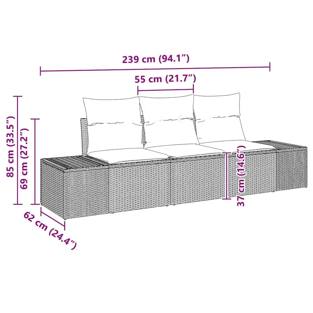 Modular Garden Sofa Set for Outdoor Living 3 Piece Black Poly Rattan with Storage