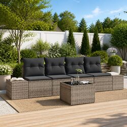 5-Piece Garden Sofa Set: Grey Poly Rattan & Glass Table