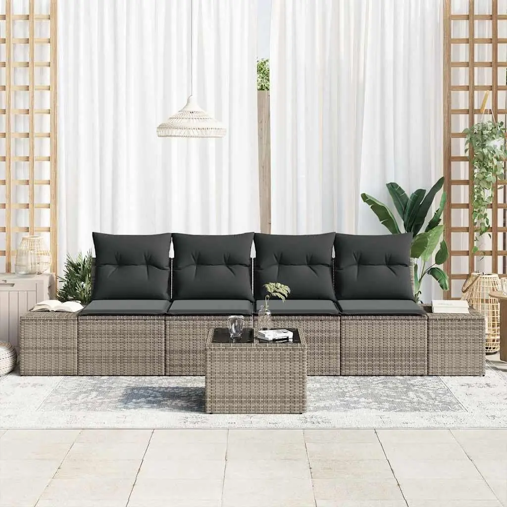 Poly Rattan Garden Sofa Set 5 Piece Outdoor Furniture Grey