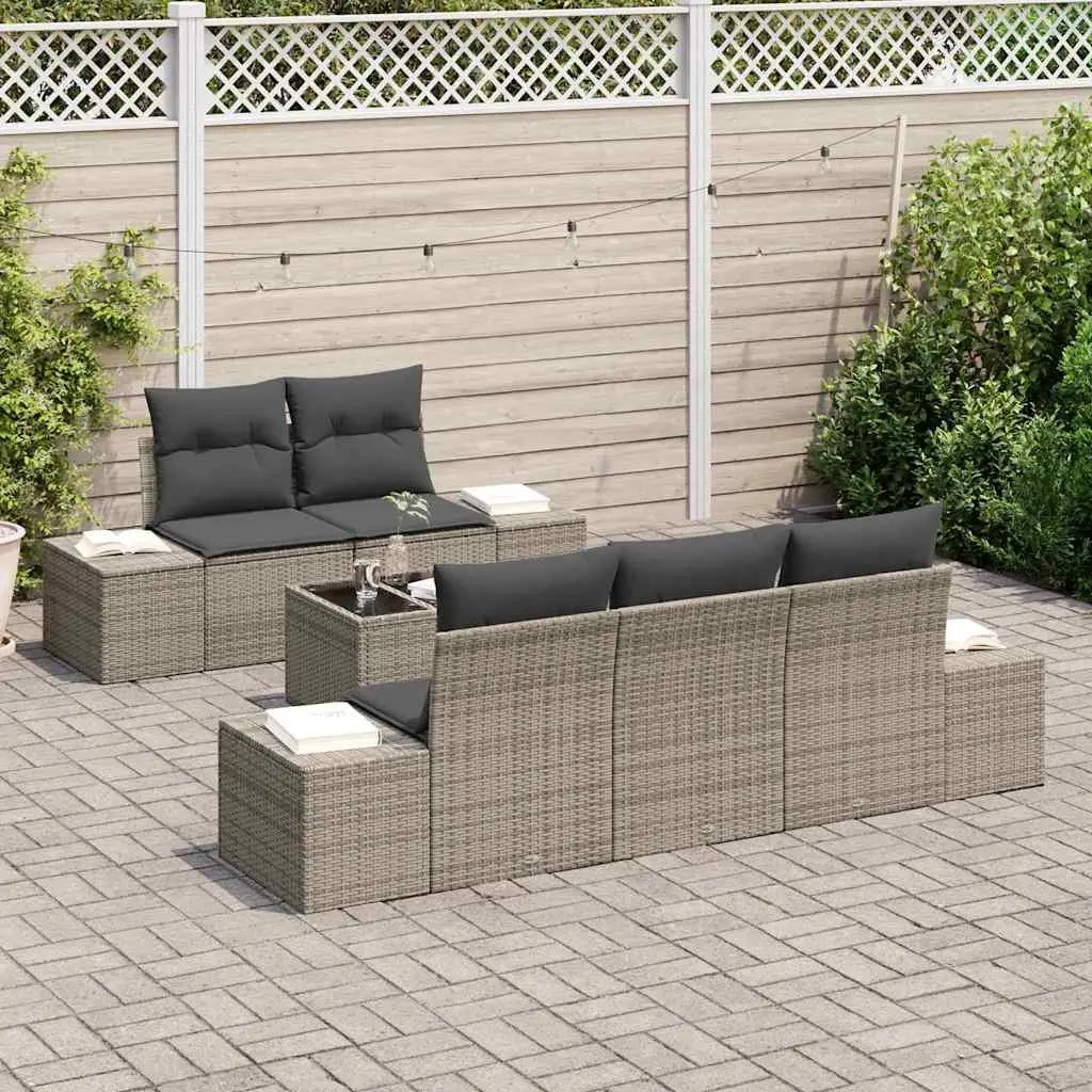 Garden Sofa Set 6 Piece Outdoor Furniture Poly Rattan Grey Glass Table Patio