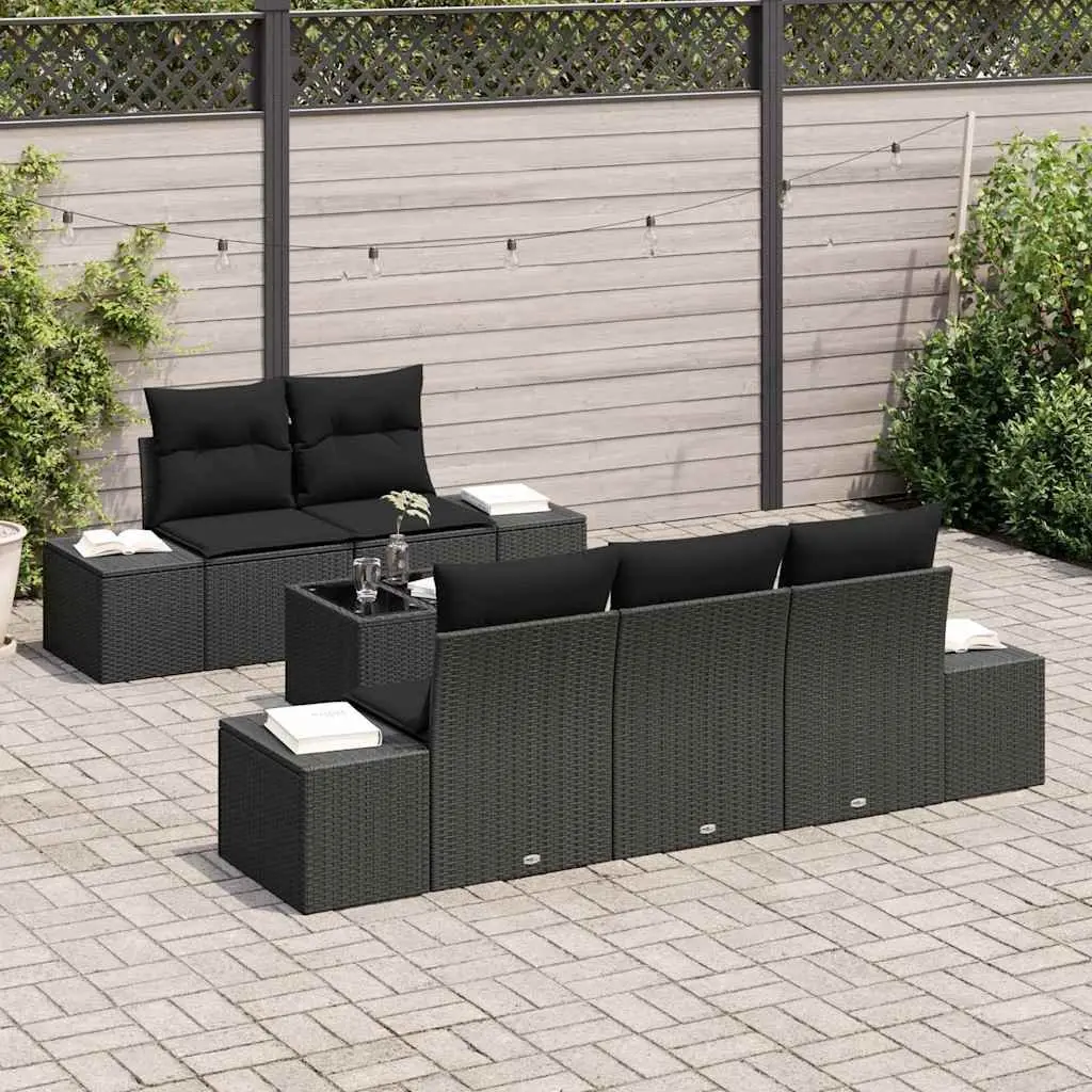 Garden Sofa Set Outdoor Furniture 6 Pieces Black Poly Rattan with Cushions