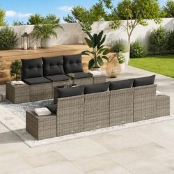 8 Piece Outdoor Sofa Set Specifications: Grey Poly Rattan