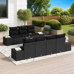 Specifications of 8-Piece Black Poly Rattan Sofa Set