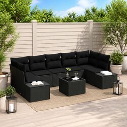 8-Piece Outdoor Modular Sofa Set in Black Poly Rattan