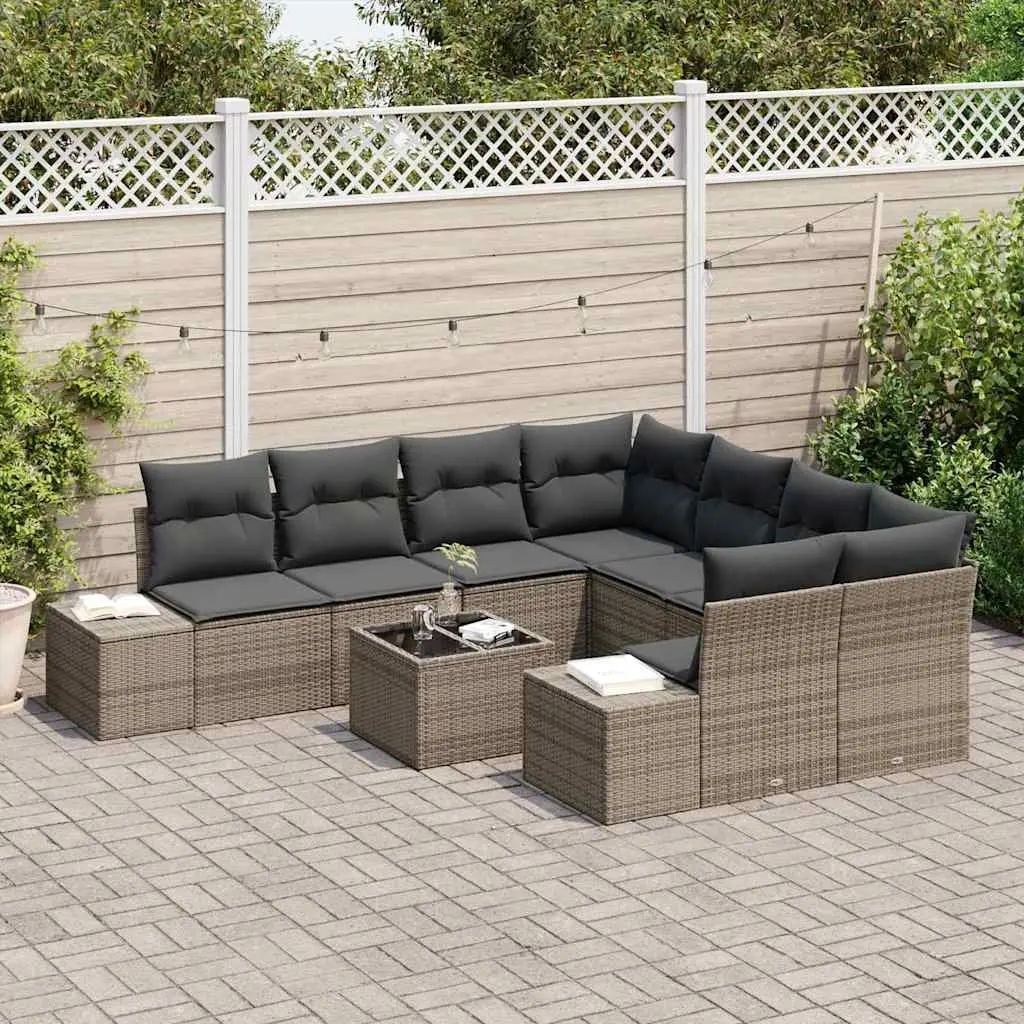 Poly Rattan Garden Sofa Set for Outdoor Patio Grey 9 Piece