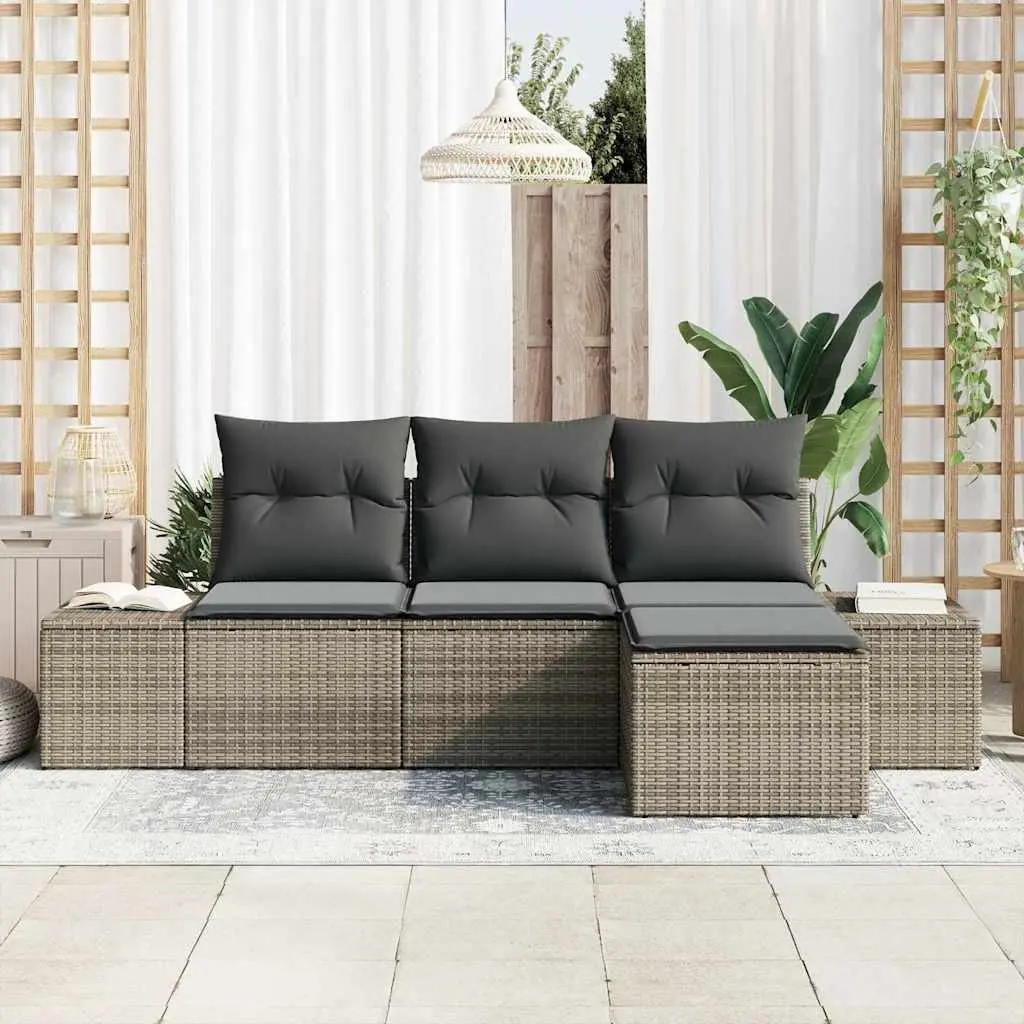 Garden Sofa Set 4 Piece Outdoor Furniture Grey Poly Rattan Modular Seating