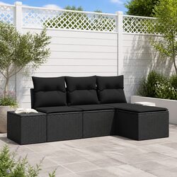 Garden Sofa Set 4 Pieces Black Outdoor Furniture Modular Patio Rattan Seating