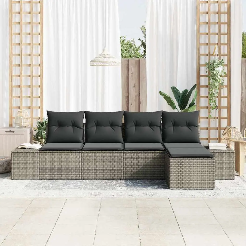 Grey Outdoor Garden Sofa Set 5 Piece Modular for Patios and Terraces