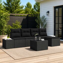 Black Modular Garden Sofa Set - 5 pcs, Poly Rattan