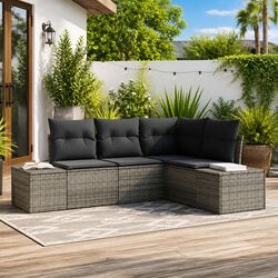 Garden Sofa Set 4-Piece Modular Outdoor Furniture Grey Poly Rattan with Storage