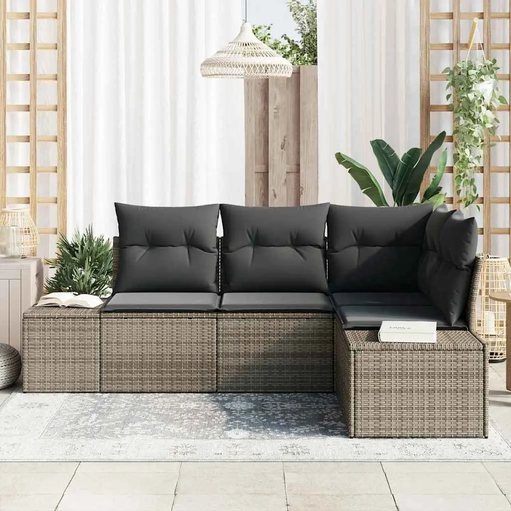 4-Piece Grey Rattan Garden Sofa Set