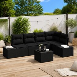 Garden Sofa Set Modular Outdoor Furniture Black Poly Rattan Patio Sectional