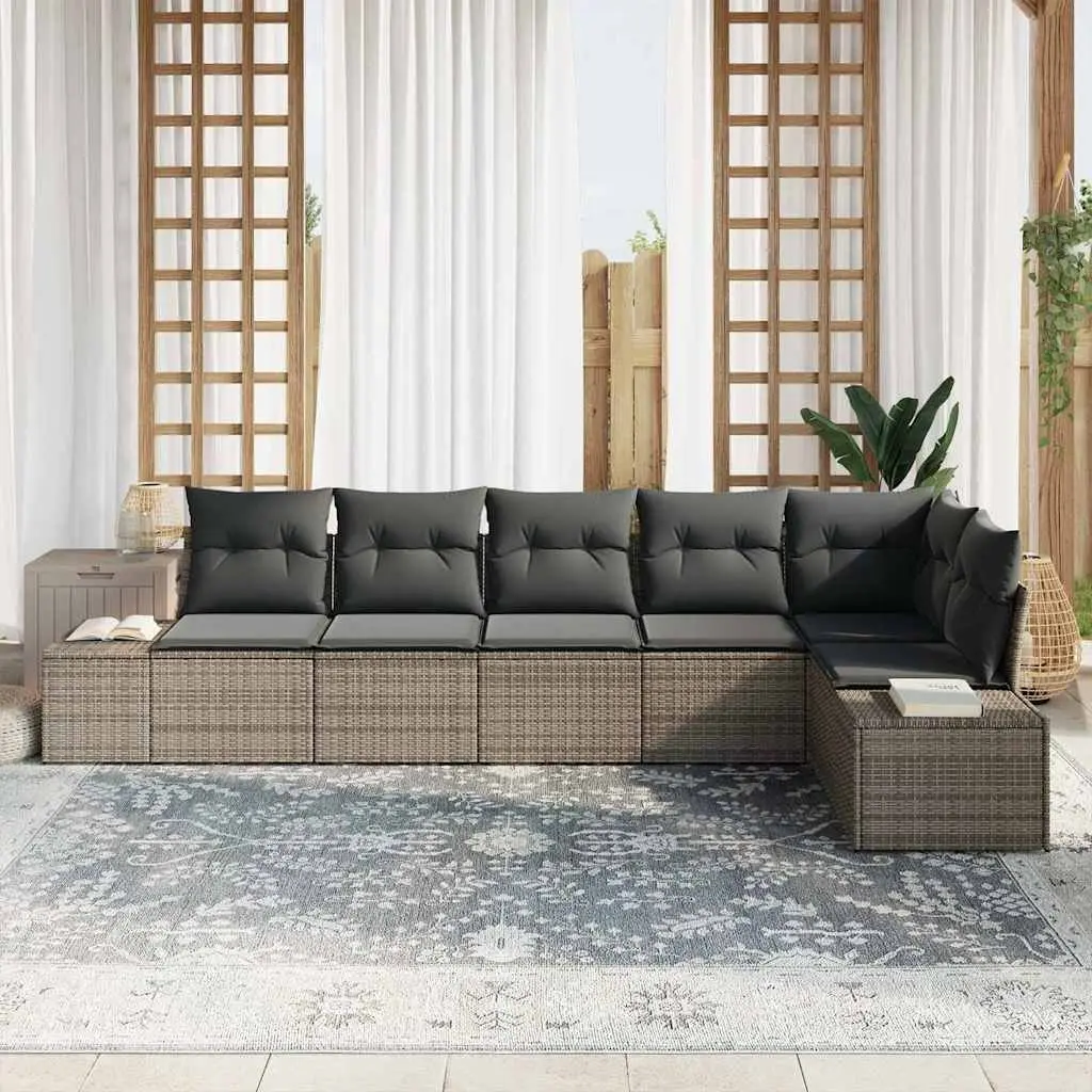 Modular 6 Piece Outdoor Sofa Set Grey Poly Rattan for Garden Patio and Poolside Use