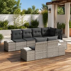 Garden Sofa Set 7pcs Modular Outdoor Seating Grey Poly Rattan Patio Furniture