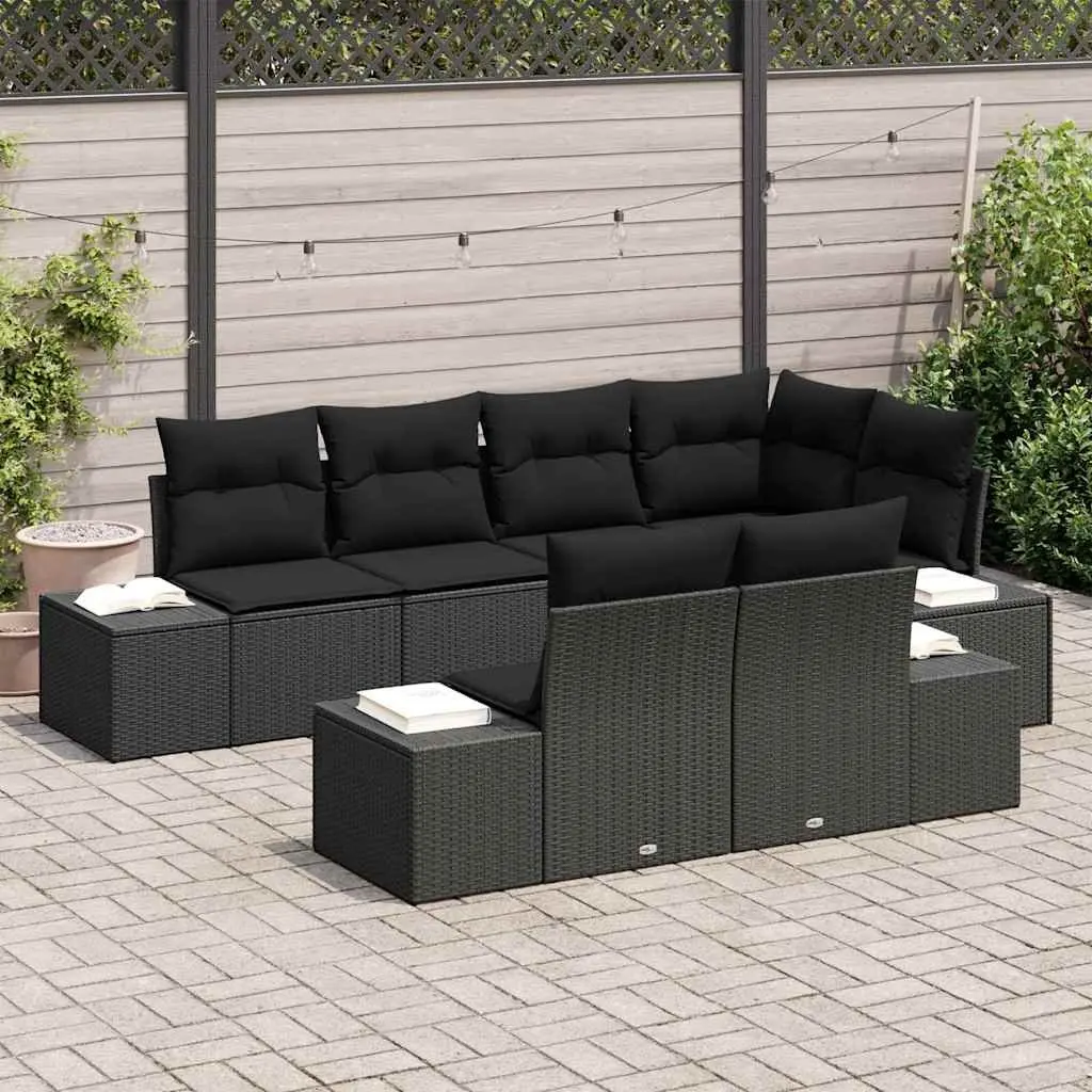 Outdoor Modular Garden Sofa Set 7 Pieces Black Poly Rattan Patio Seating Storage