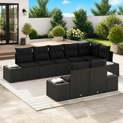 Garden Sofa Set 8 Piece Modular Outdoor Furniture with Storage Bag Black