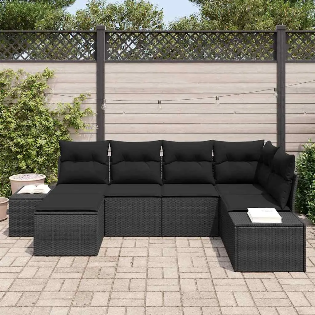 Outdoor Garden Sofa Set 6 Piece Modular Patio Furniture Black Poly Rattan