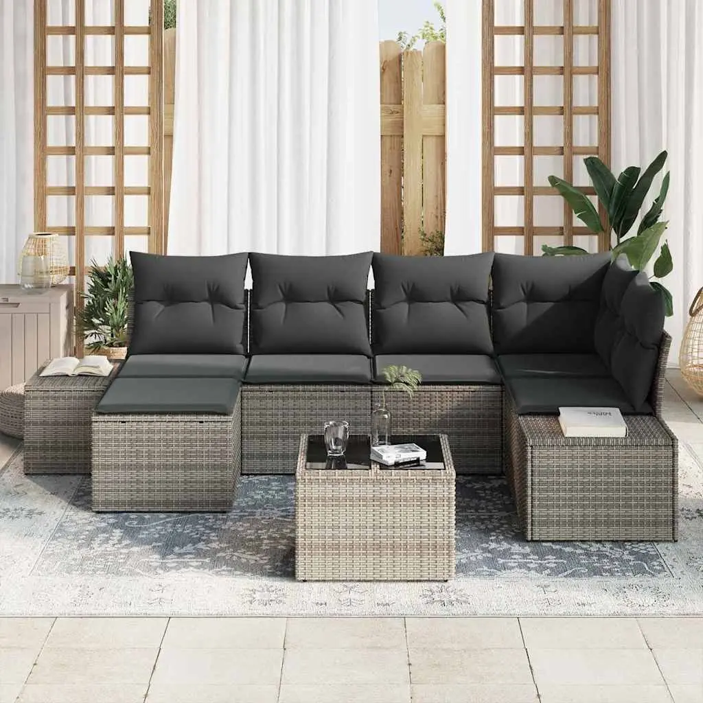 Garden Sofa Set Outdoor Furniture 6 Piece Grey Poly Rattan Modular Patio Lounge Seating