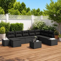 Garden Sofa Set 8 Pieces Black Poly Rattan Modular Outdoor Furniture with