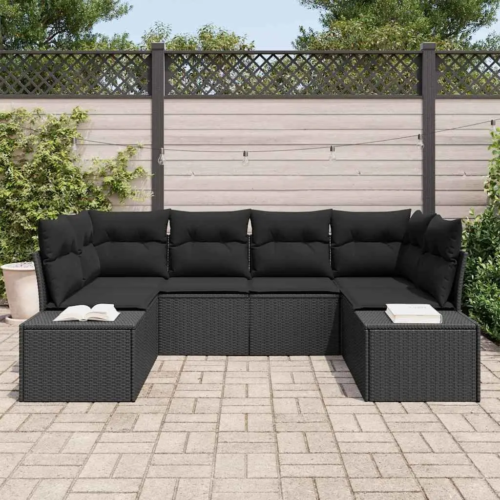 Modular Garden Sofa Set for Outdoor Use 6 Piece Black Poly Rattan with Storage