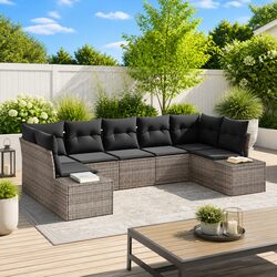 Outdoor Garden Sofa Set 7 pcs Grey Modular Rattan Seating with Storage