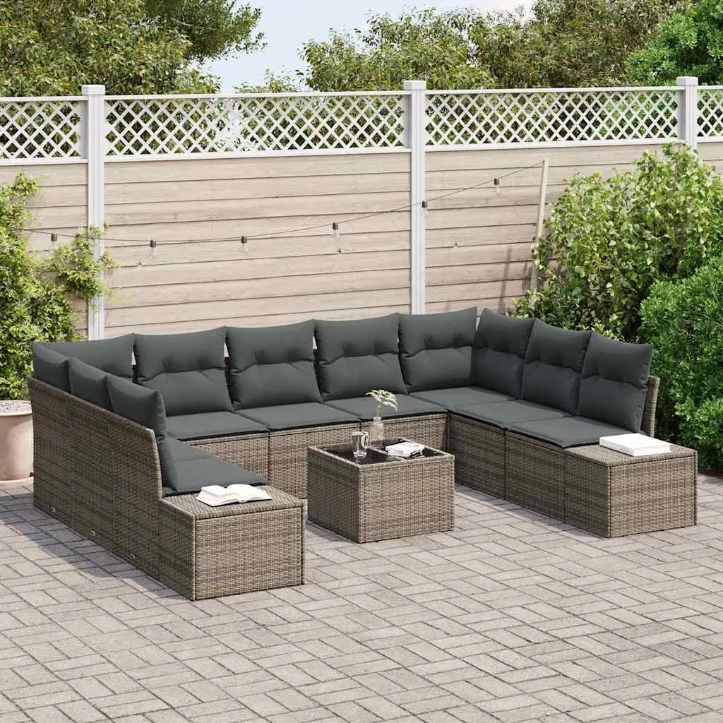 Modular Garden Sofa Set for Outdoor Use 9 Pieces Grey Poly Rattan